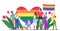 LGBT pride month concept vector illustration, cartoon young group of lover people standing together, waving, homosexual