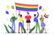 LGBT pride parade concept flat vector illustration, cartoon happy young people group participating in LGBTQ pride month
