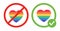 LGBT is prohibited and gay love is allowed vector flat illustrations. Rainbow hearts in crossed out red circle and green