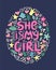lgbt quote I am her girl, She is my girl concept, print, postcard, banner in a beautiful thematic frame of hearts, flowers, crowns