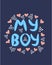 lgbt quote I am his boy, concept, print, postcard, banner in a beautiful thematic frame of hearts, guitars, dumbbells