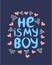 lgbt quote I am his boy, concept, print, postcard, banner in a beautiful thematic frame of hearts, guitars, dumbbells