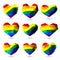 LGBT rainbow colored gem hearts for Valetines Day