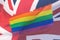 LGBT Rainbow flag blended with Union Jack Flag