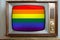 LGBT rainbow flag, old tube vintage TV with the national flag Pride flag on the screen, the concept of eternal values â€‹â€‹on