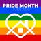 LGBT stay home pride month June 2020 symbol. White icon on a rainbow flag. Gay, lesbian, bisexual, transgender, queer