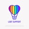 LGBT support thin line icon: aerostat with rainbow balloon in heart shape. Modern  illustration