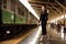 LGBT Transgender model travels on train at station railway