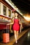 LGBT Transgender model travels on train at station railway