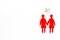 LGBT wedding. Female couple and rings on white background top-down copy space