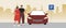 LGBTQ couple in a parking lot, Flat vector stock illustration with Car of a couple, lesbian family