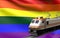 LGBTQ flag with speed train 3d rendering