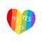 LGBTQ heart shaped rainbow symbol with words YES on it