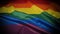 LGBTQ pride flag on black background. Lgbt rainbow flag in gay hand