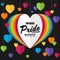 LGBTQ pride month banner text on colorful rainbow Heart paper hang on black background