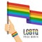 LGBTQ Pride month concept with hand wear Wristband rainbow hold rainbow flag vector design