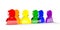 LGBTQ+ rainbow colored glass figures on white background