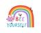 LGBTQ rainbow and cute funny bee for self-acceptance and LGBT love support. Be Yourself lettering, queer sticker with