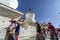 Lhasa, Tibet, China, Chengguan District, June 25 2019: Tashilhunpo monastery  procession of faithful praying around the temple, a