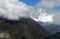 Lhotse  8516m mountain - is 4th higest peak in the world covered with clouds. Hotel Everest View point. Everest Base Camp trekking