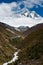 Lhotse and Lhotse shar peaks. Village and stream