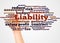 Liability word cloud and hand with marker concept