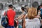 Liberec, Czech republic - August 21, 2018: people are looking at the famous Vaclav Touzimsky photography where Soviet occupation t