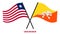 Liberia and Bhutan Flags Crossed And Waving Flat Style. Official Proportion. Correct Colors