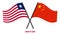 Liberia and China Flags Crossed And Waving Flat Style. Official Proportion. Correct Colors