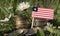 Liberian flag with stack of money coins with grass