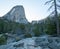 Liberty Cap mountain peak and Nevada Falls seen from the Mist Hiking Trail in Yosemite National Park in California USA
