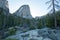 Liberty Cap mountain peak and Nevada Falls seen from the Mist Hiking Trail in Yosemite National Park in California USA