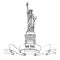 Liberty Statue, New York, USA. Hand drawn of american symbol.