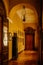 Libochovice, Bohemia, Czech Republic, 19 September 2021: Castle interior with baroque wooden carved furniture, corridor with