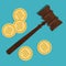 Libra crypto-currency law concept of legal regulation judicial system coin currency digital gavel wooden hammer