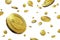 Libra Cryptocurrency digital golden coins Falling isolated on white background with center space, Facebook announces Libra