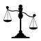Libra. Silhouette of scales. Weights black icon. Scale tilt, overweight. Isolated element on a white background. Balance