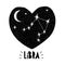 Libra Symbol. Hand Drawn Zodiac Vector Illustration. Infantile Graphic. Black Heart.