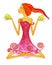 Libra, Young barefoot woman with red hair in a pink dress with green apple as a symbol of the zodiac sign Libra.  Isolated on