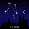 Libra zodiac constellations sign on beautiful starry sky with galaxy and space behind. Balance horoscope symbol constellation on d