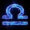 Libra zodiac sign icon, blue neon hologram on a dark background of the starry sky, horoscope signs. The concept of fate,