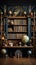 Library ambiance with vintage bookshelf, antique books, and globe decor