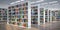 Library. Background from white  bookshelves with books and textbooks. Learning and education concept