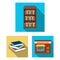 Library and bookstore flat icons in set collection for design. Books and furnishings vector symbol stock web