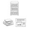 Library and bookstore outline icons in set collection for design. Books and furnishings vector symbol stock web