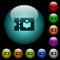 Library discount coupon icons in color illuminated glass buttons