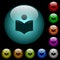 Library icons in color illuminated glass buttons