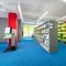 Library interior with functional shelves