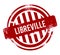 Libreville - Red grunge button, stamp