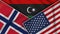 Libya United States of America Norway Flags Together Fabric Texture Illustration